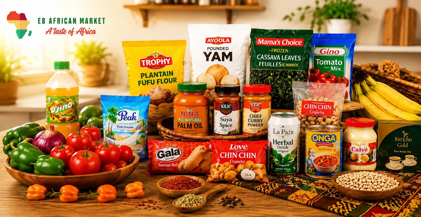Étal de produits alimentaires africains
